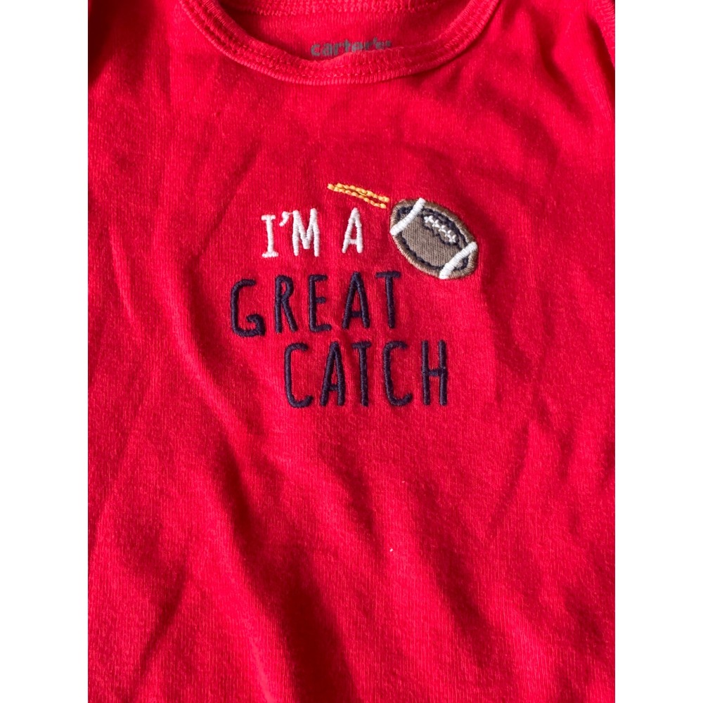 Carters Baby Boy Red Football Great Catch Short Sleeve Bodysuit 12M - Picture 3 of 3